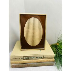 Vintage Jamesway Brass Picture Frame Brown Oval Mat Tabletop Wall 5x7